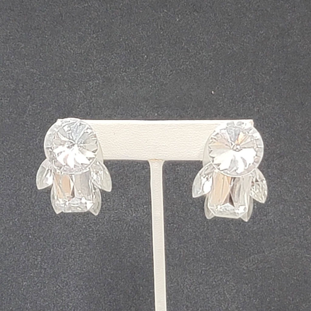 Pierced Earrings Silver tone Large Statement Acrylic Sparkle 1 3/8"