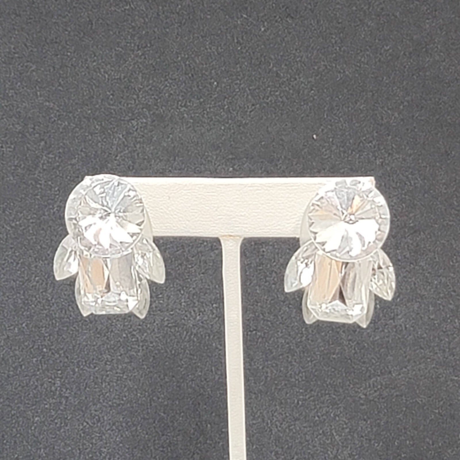 Pierced Earrings Silver tone Large Statement Acrylic Sparkle 1 3/8"