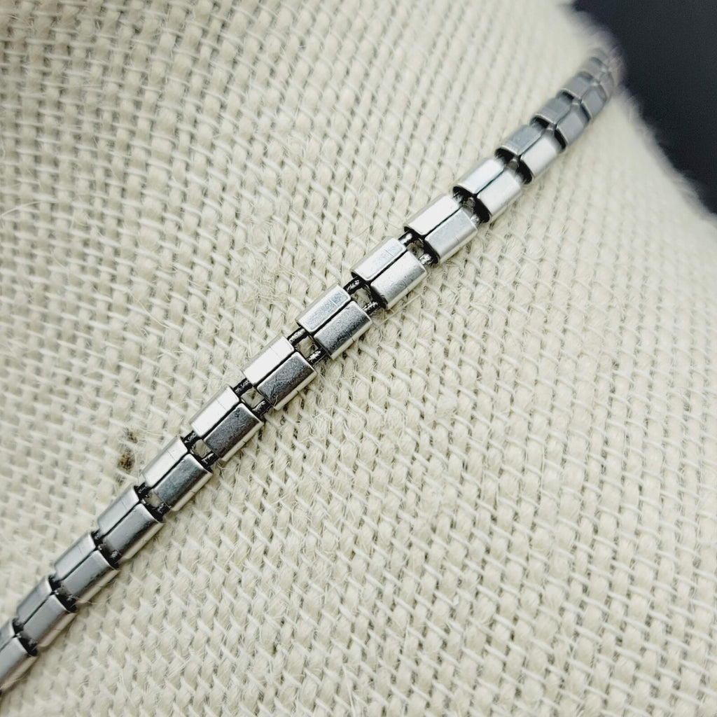 Silver tone Necklace Signed Unknown Brand Gray Black Glass Accents 17" - 19.5"