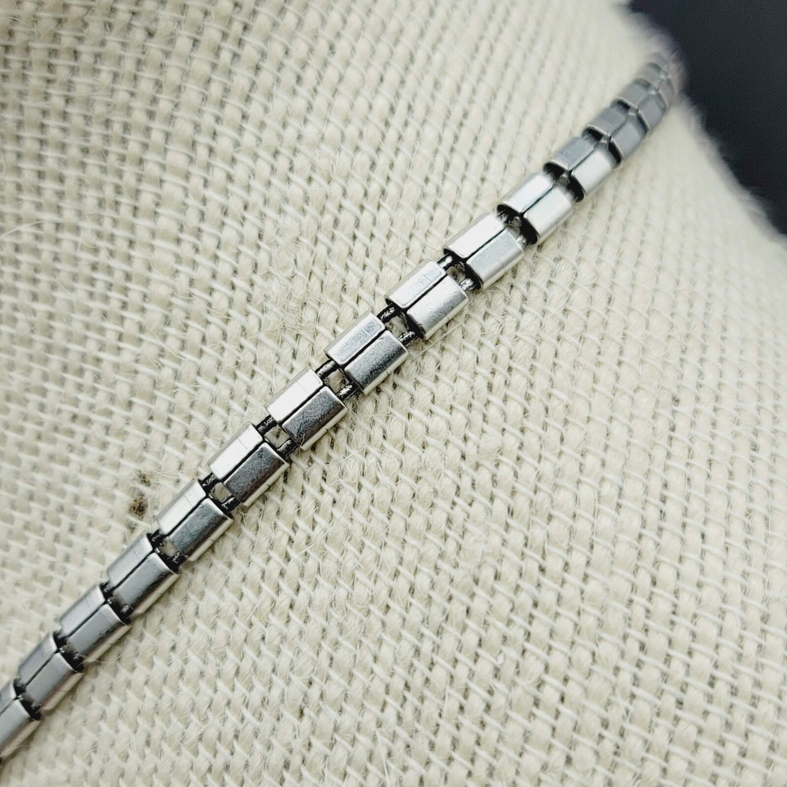 Silver tone Necklace Signed Unknown Brand Gray Black Glass Accents 17" - 19.5"