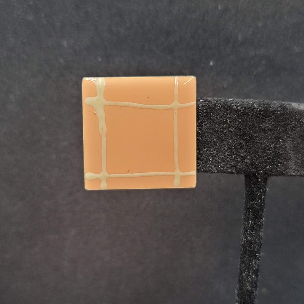 Vintage Pierced Earrings Peach Enamel Square Studs 7/8"