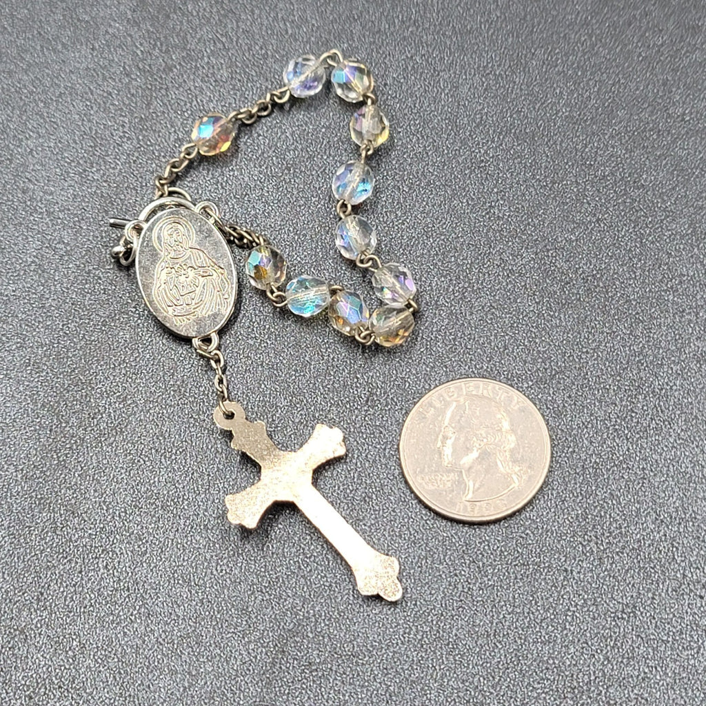 Vintage AB Glass Bead Rosary Bracelet Car Hanger White Bead
