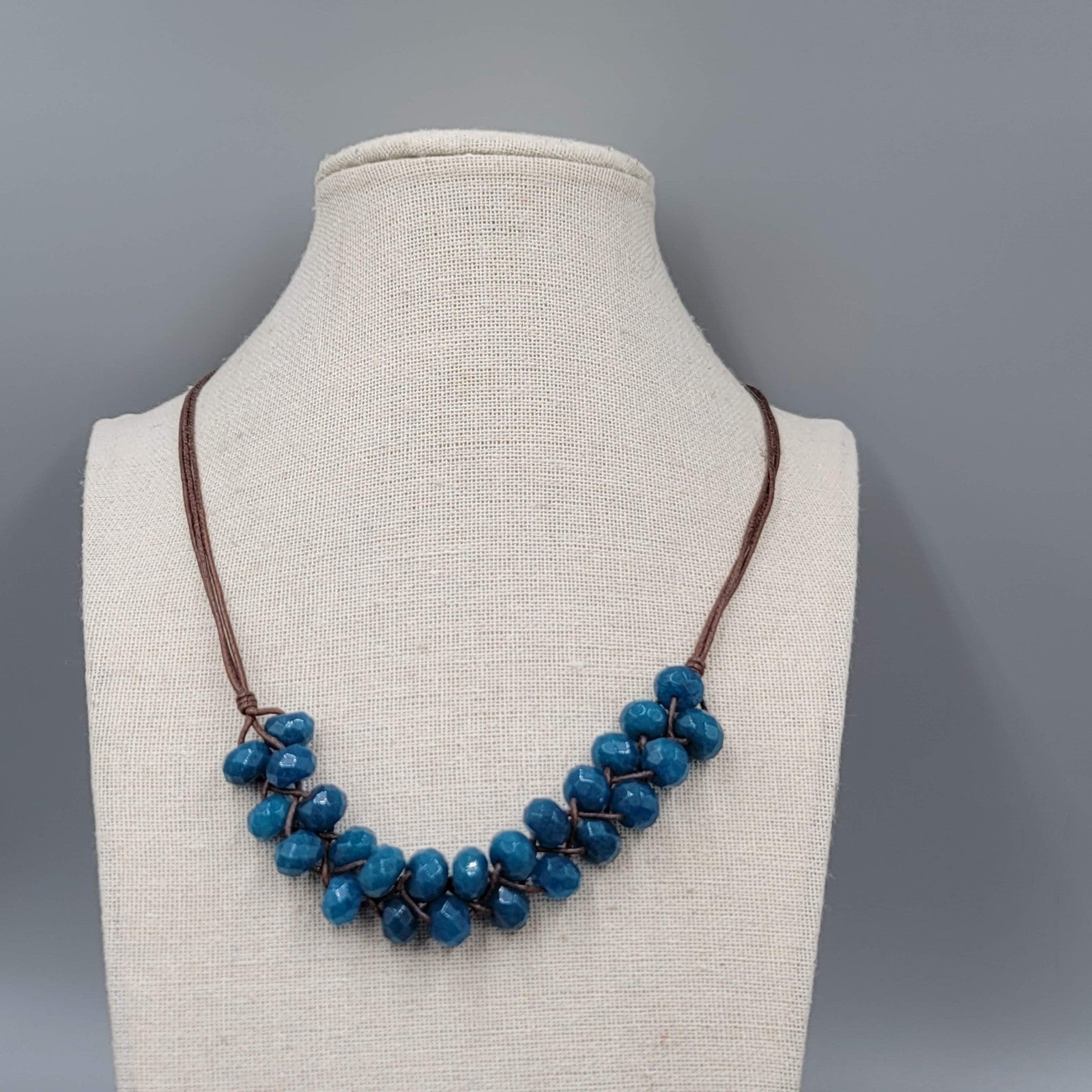 Fossil Necklace Blue Stone Adjustable Cord