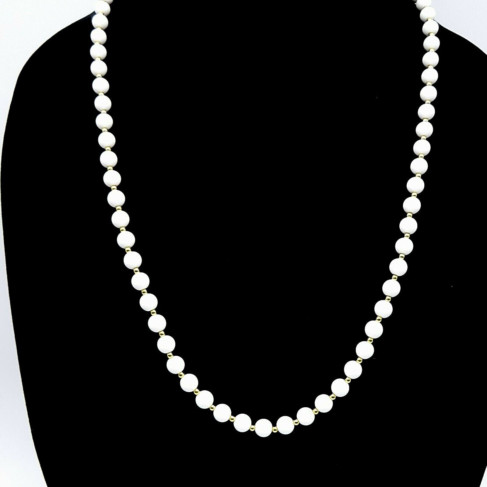 Vintage MONET White Gold tone Bead Necklace Estate Costume Jewelry 30"