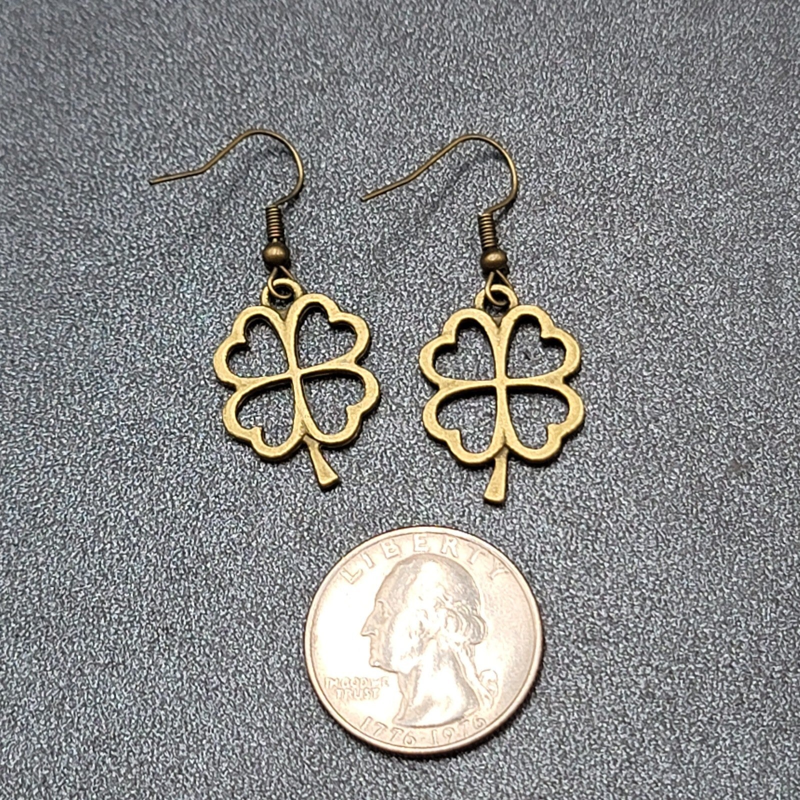 New 4 Leaf Clover Pierced Earrings Lucky Shamrock Bronze tone Dangle 1"