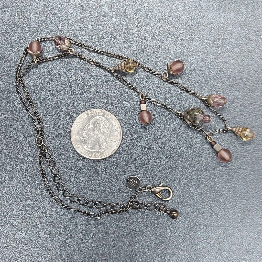 VJ Vicky JOUSAN Purple Green Beaded Dangle Necklace 16" - 19"