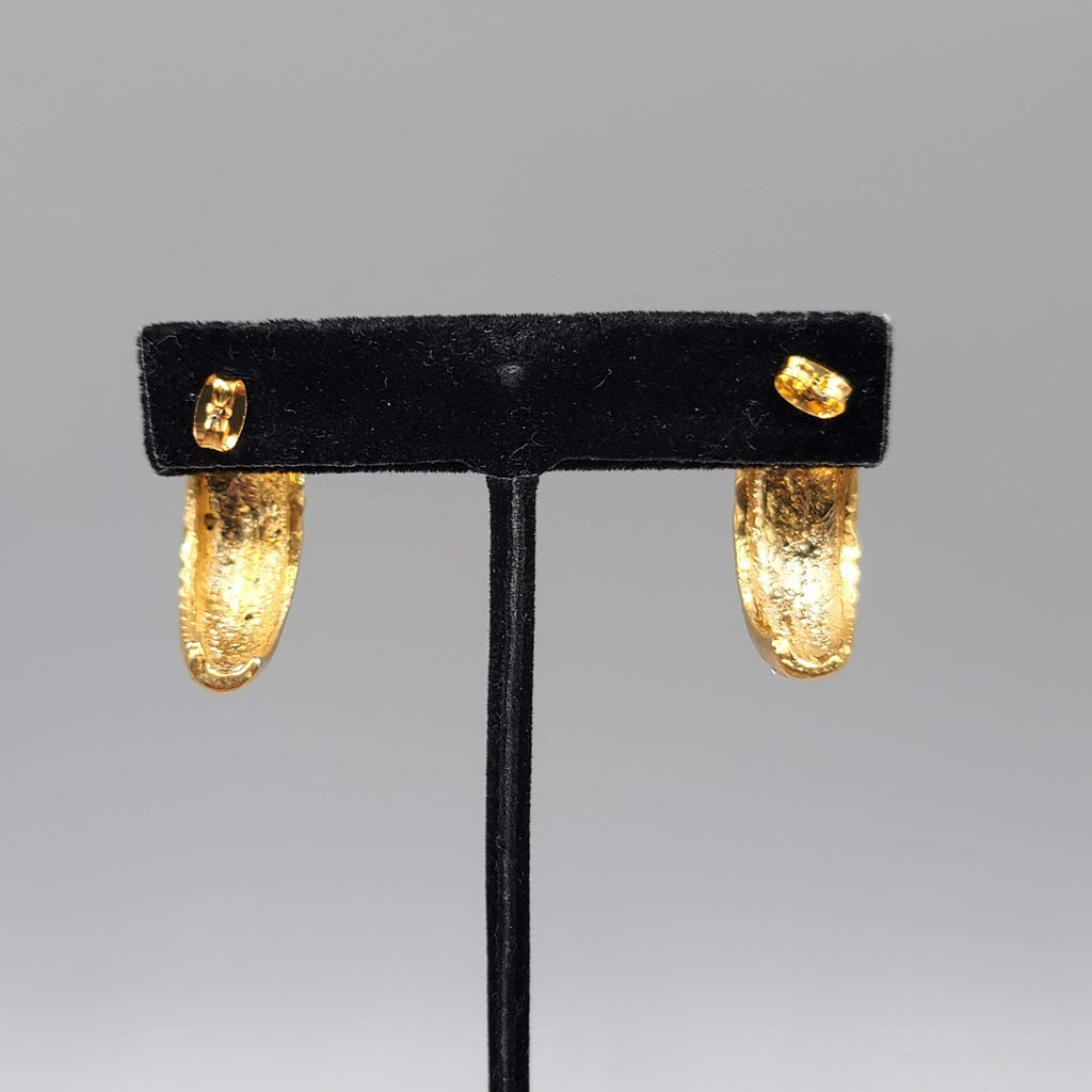 Half Hoop Rhinestone Pierced Earrings Gold tone Dangle Statement 1.25 in