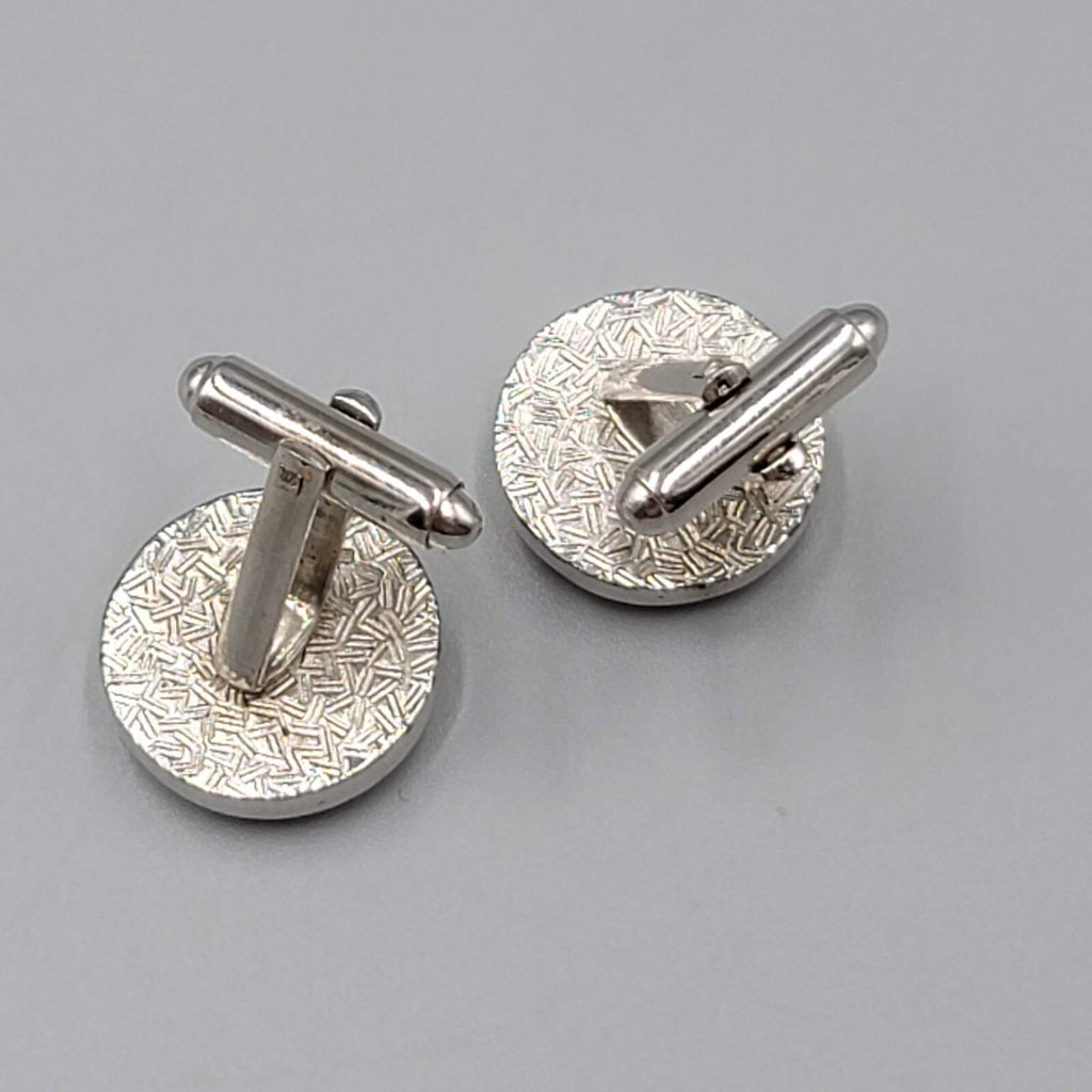 Vintage Silver tone Mens Cufflinks Black Faux Pearl Mens Estate Jewelry 3/4"