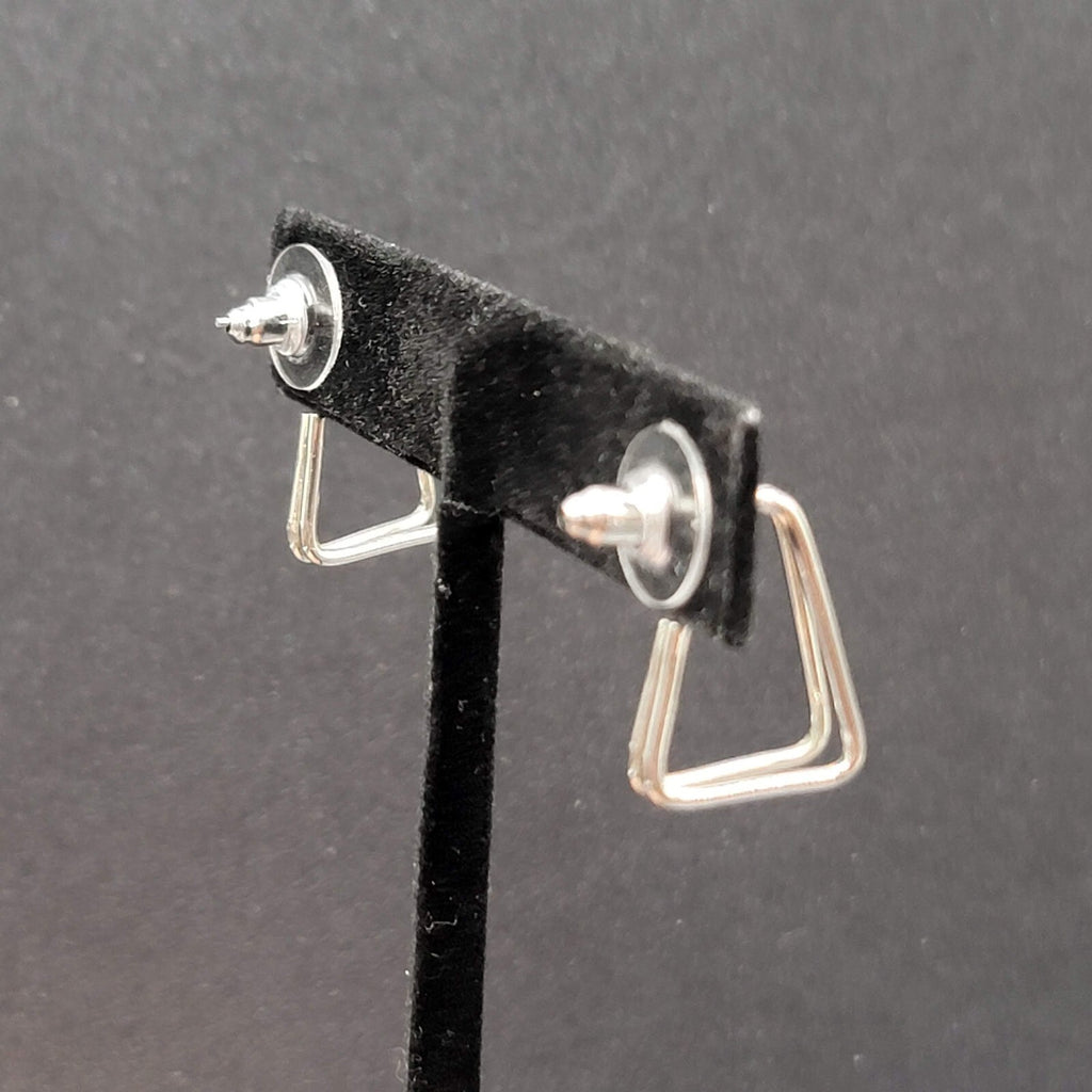 Pierced Earrings Silver tone Triangle Doouble Hoops 3/4"