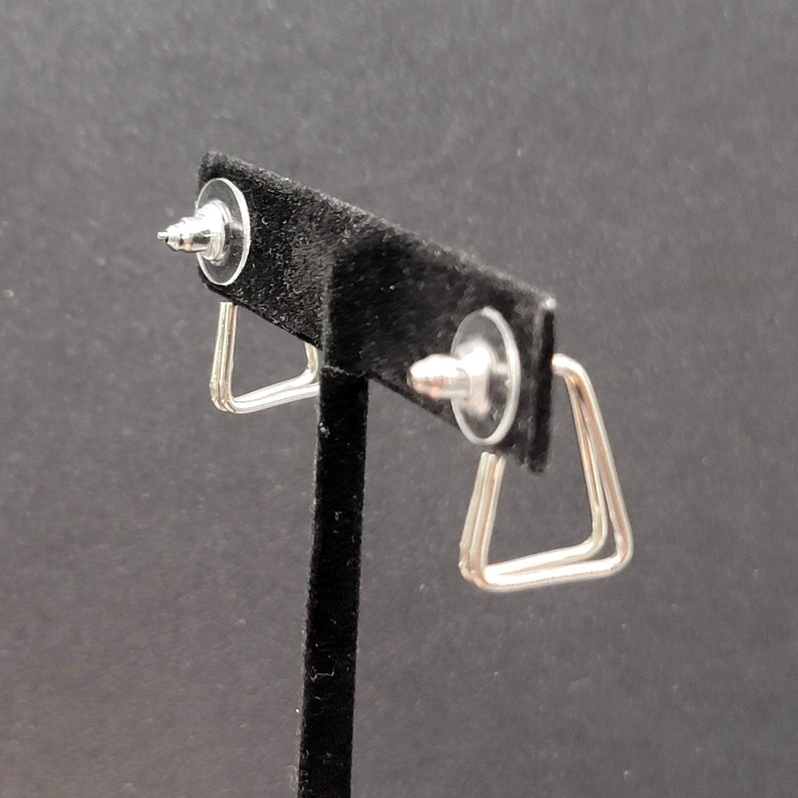 Pierced Earrings Silver tone Triangle Doouble Hoops 3/4"