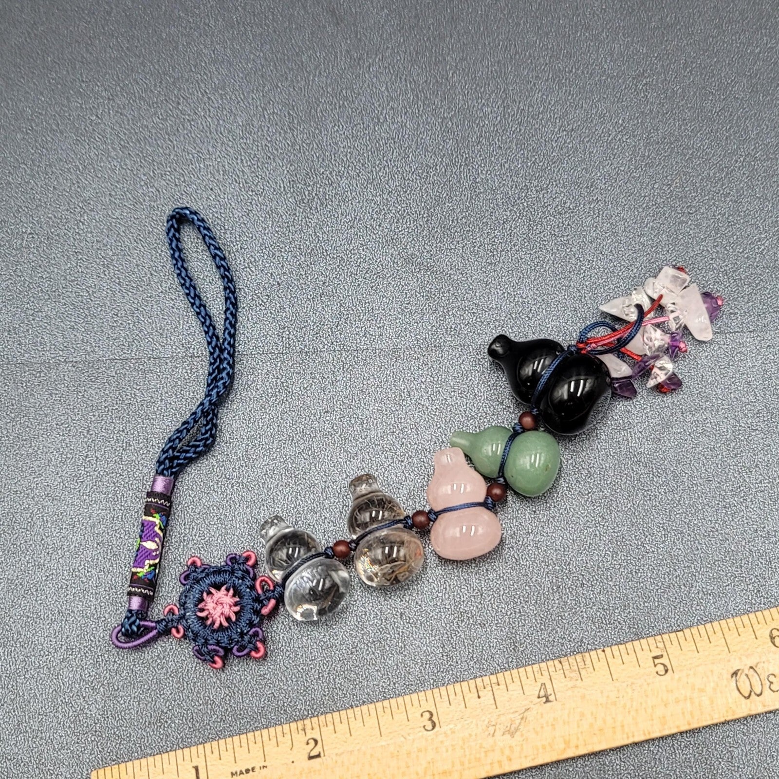 Semi Precious Stones Car Rearview Mirror Pendant Lucky Knot Hanging Ornament 11"