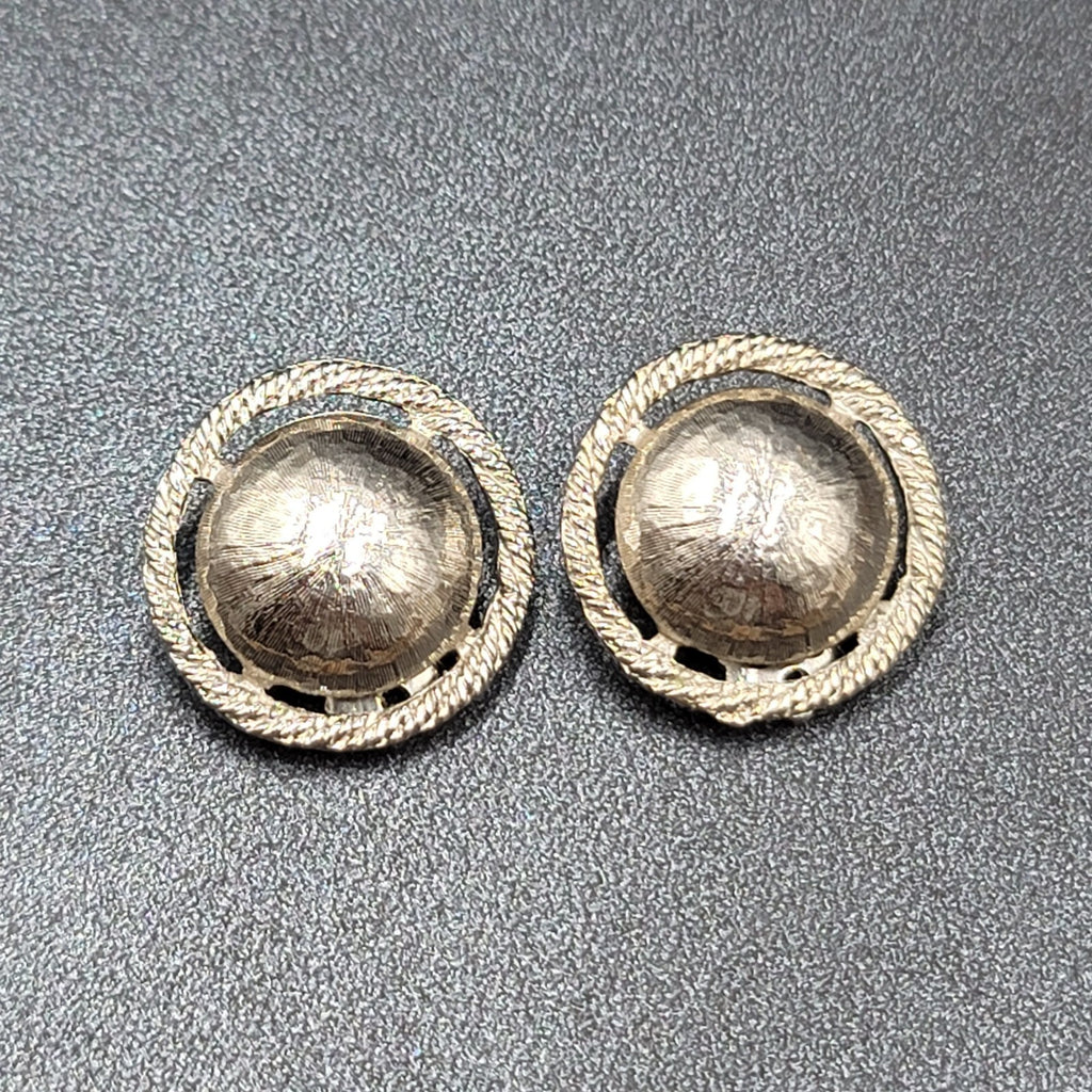 Vintage Clip on Earrings Textured Dome Silver tone 1"