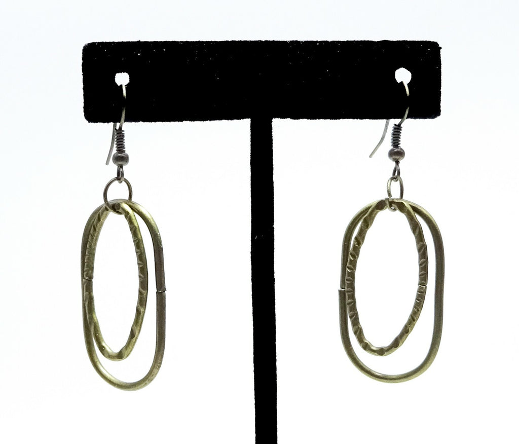 Bronze tone Modern Link Chain Necklace Set with Pierced Earrings 32"