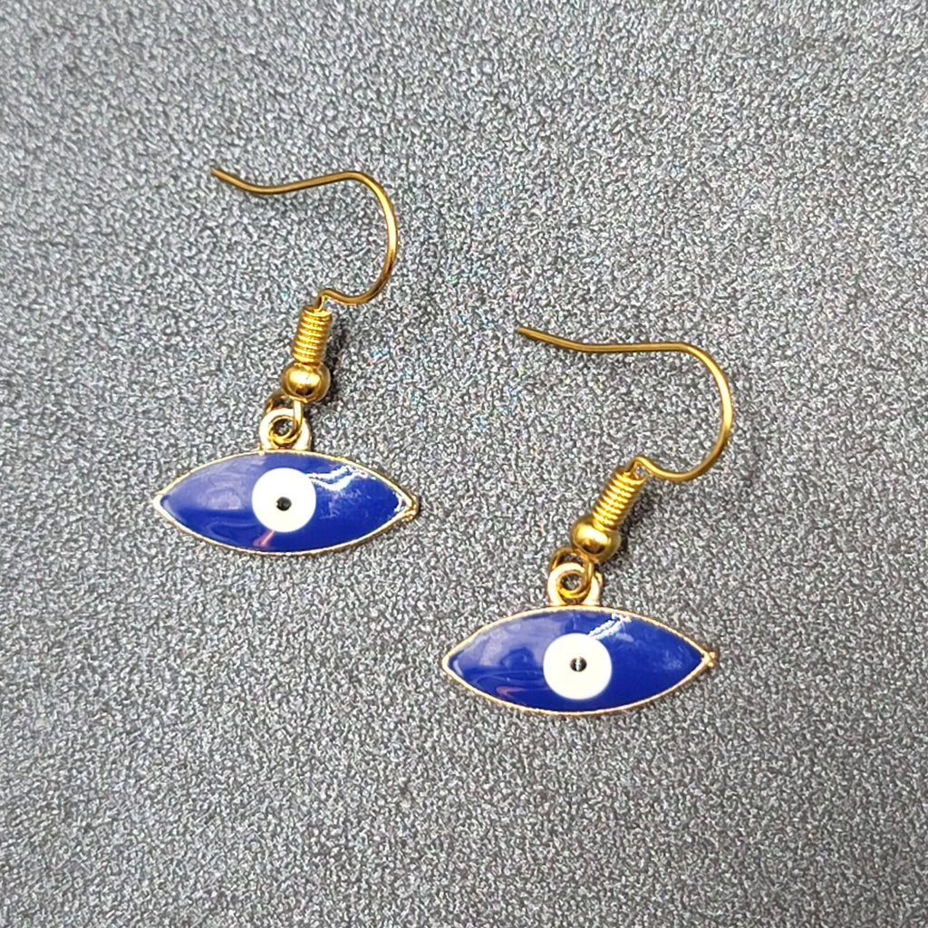 Pierced Earrings Gold tone Enamel Evil Eye Dangle 1/2"