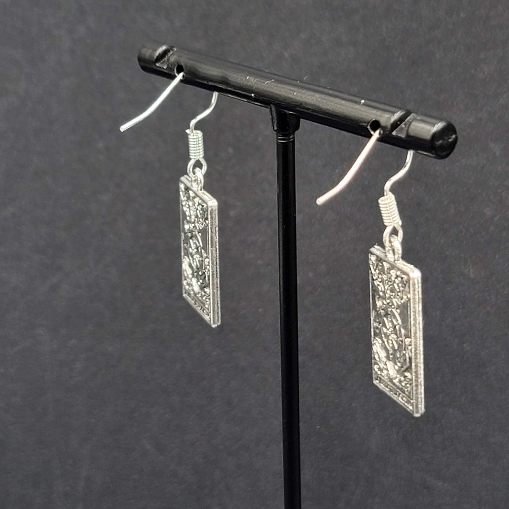 La Rueda de la Fortuna Tarot Card Pierced Earrings Silver tone 1"