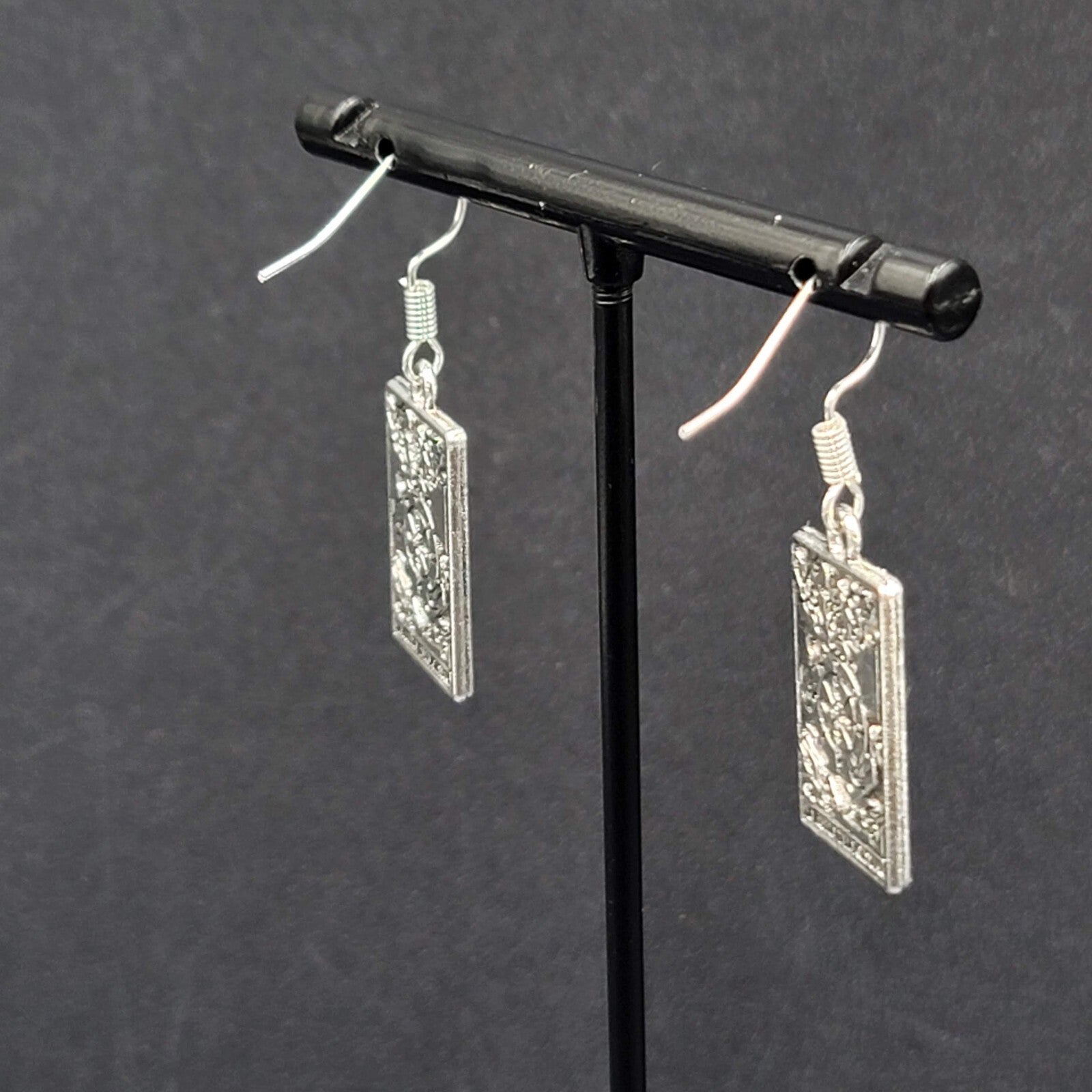 La Rueda de la Fortuna Tarot Card Pierced Earrings Silver tone 1"