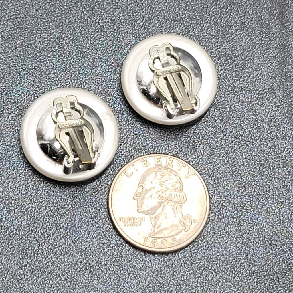 Vintage Clip on Earrings White Satin Finish Round 7/8"