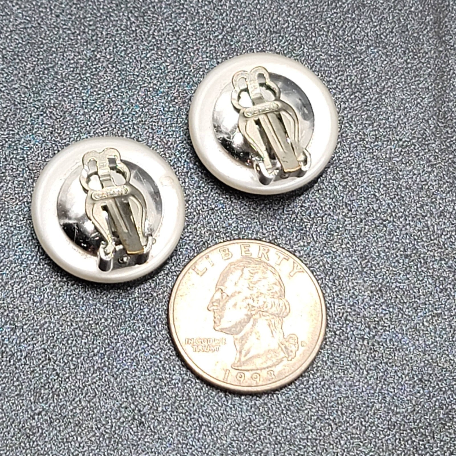 Vintage Clip on Earrings White Satin Finish Round 7/8"