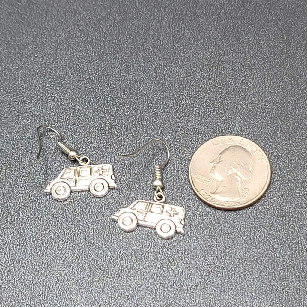 Ambulance Pierced Earrings Silver tone Medical Paramedic  1/2"