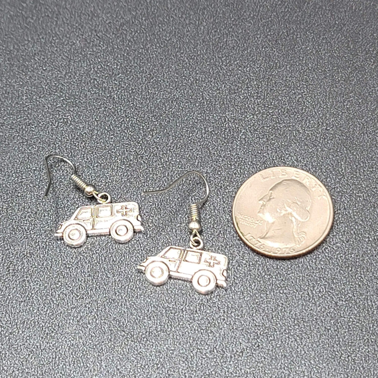 Ambulance Pierced Earrings Silver tone Medical Paramedic  1/2"