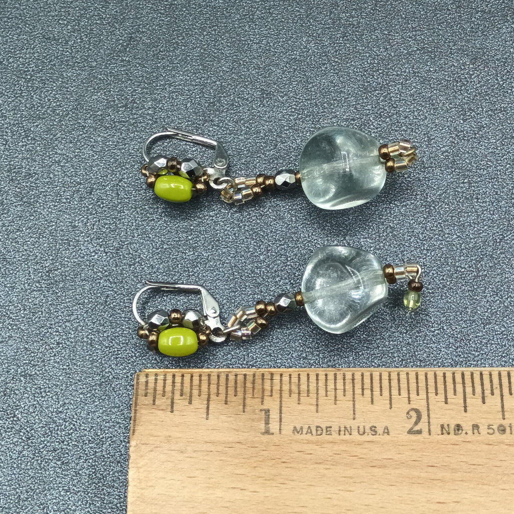 Pierced Earrings Silver tone Multicolor Clear Glass Beaded Dangle 2 1/4"