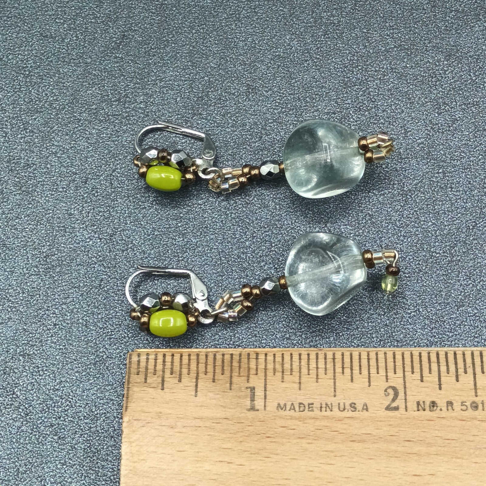 Pierced Earrings Silver tone Multicolor Clear Glass Beaded Dangle 2 1/4"