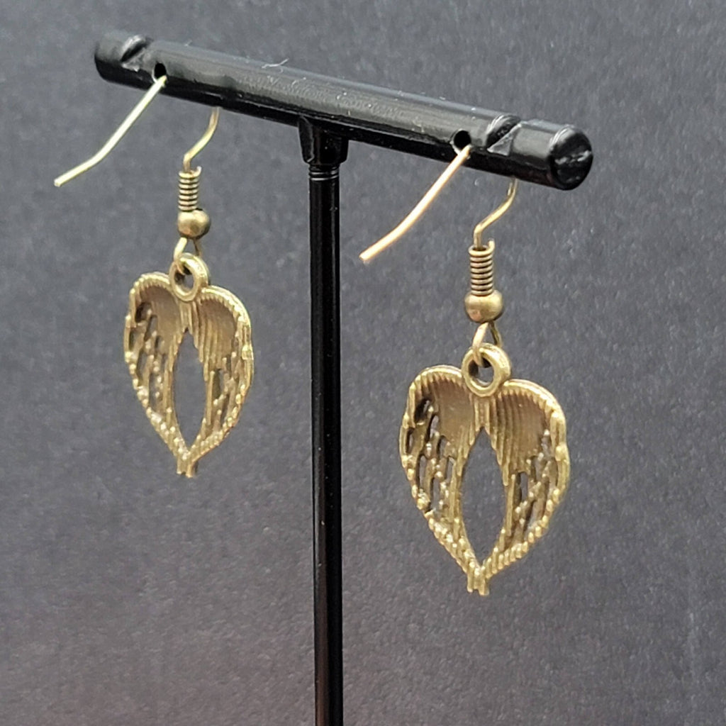 New Angel Wings Pierced Earrings Nature Bronze tone Dangle 7/8"