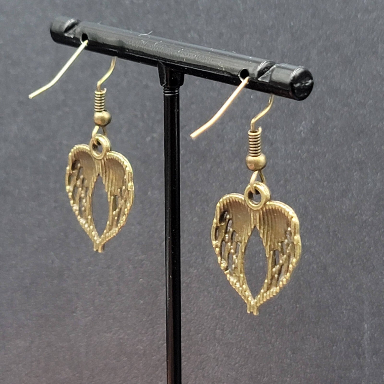 New Angel Wings Pierced Earrings Nature Bronze tone Dangle 7/8"
