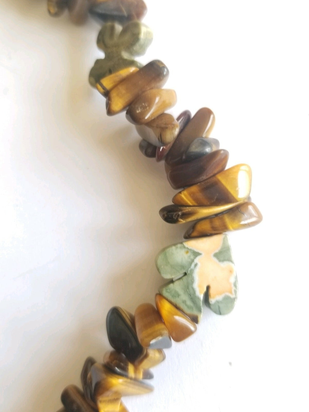 Vtg Tigers Eye Turquoise Stone Bead Necklace Spade Clover Shaped Stones Poker