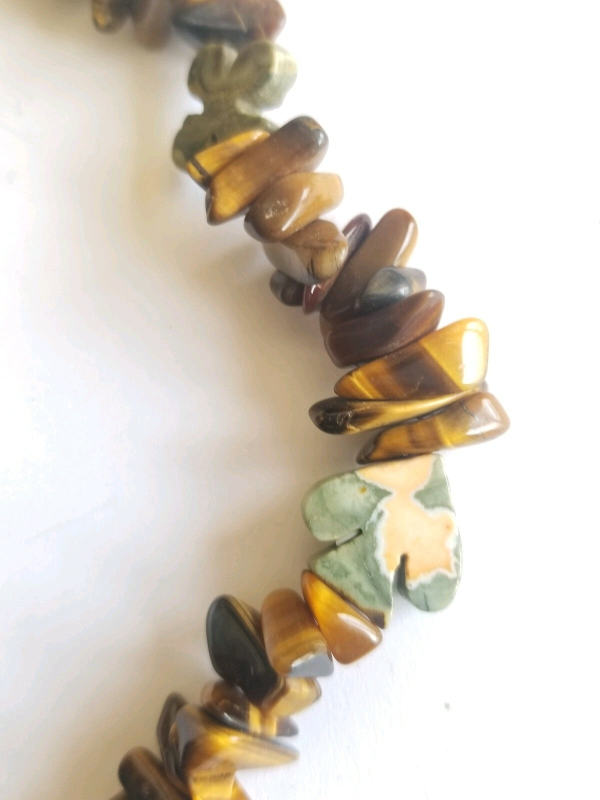 Vtg Tigers Eye Turquoise Stone Bead Necklace Spade Clover Shaped Stones Poker