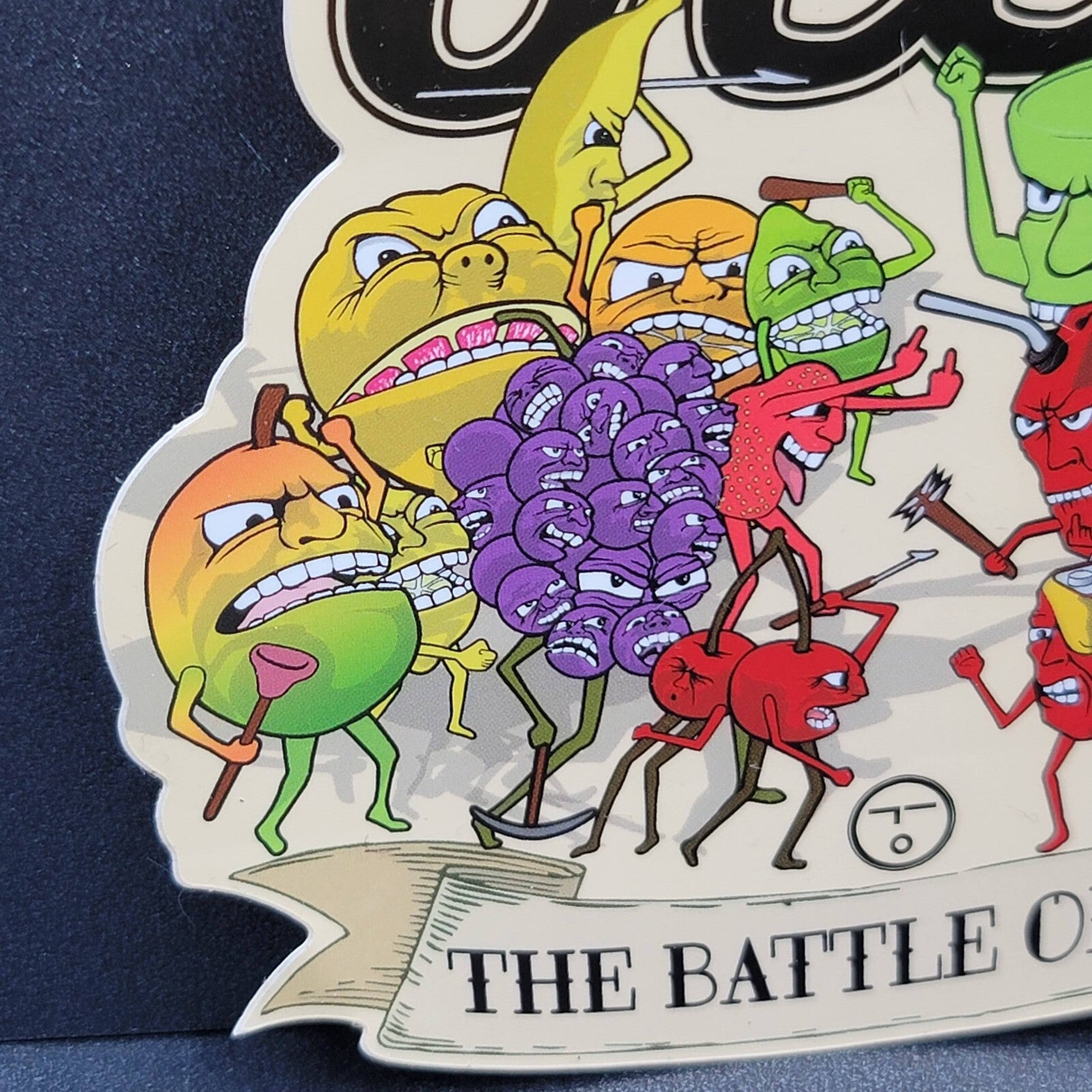 Olio Sticker The Battle of 710 Fruits vs gases 4.75" x 4.5"