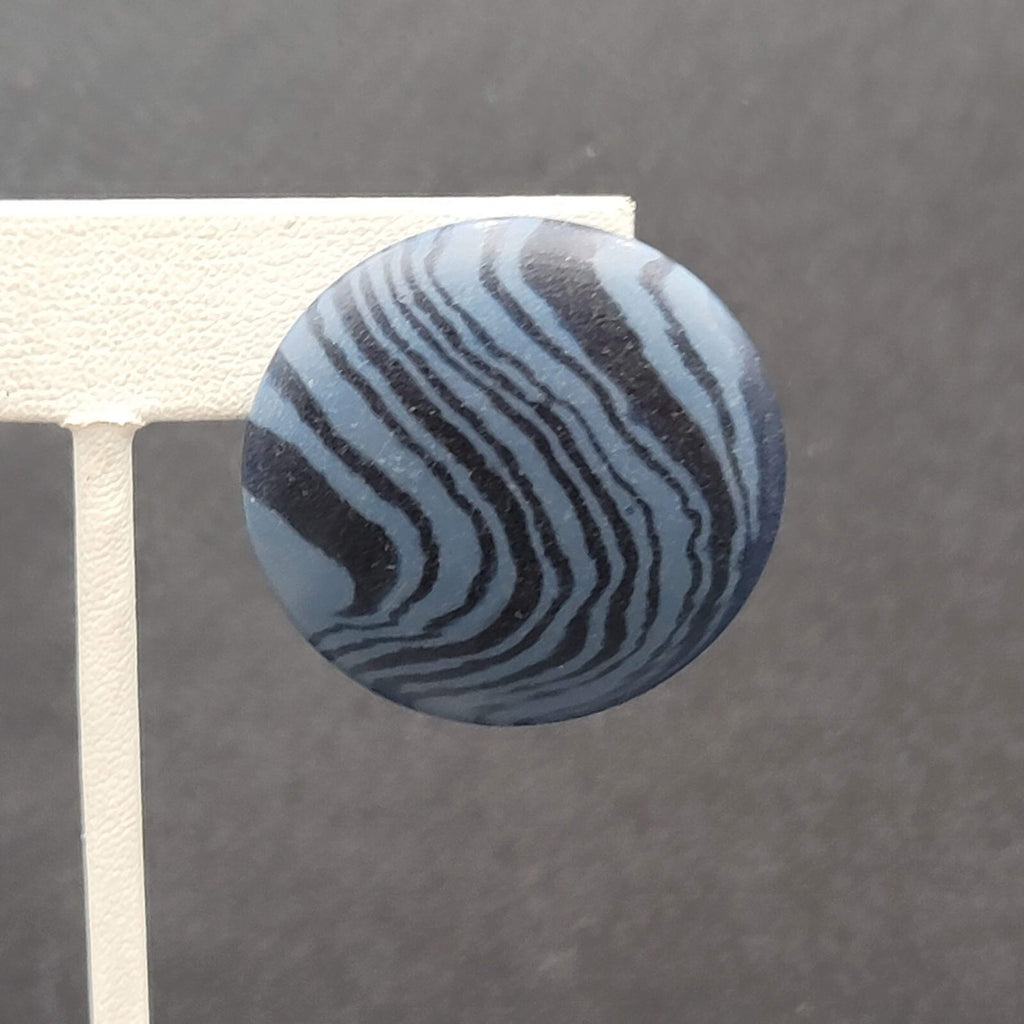 Vintage Pierced Earrings Blue Black Swirl Disc Drop 1.25"
