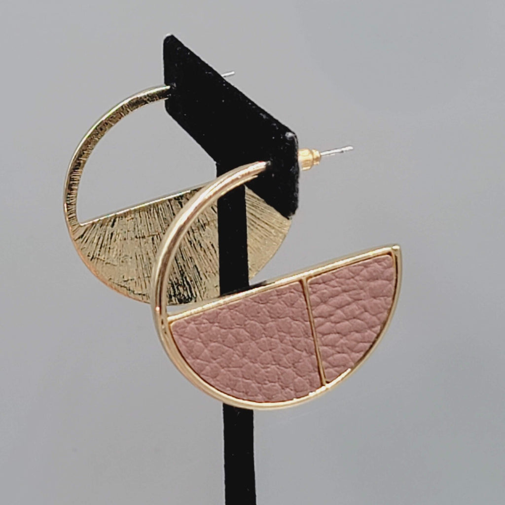 Hoop Pierced Earrings Gold tone Faux Leather Statement Hoops 1.5"