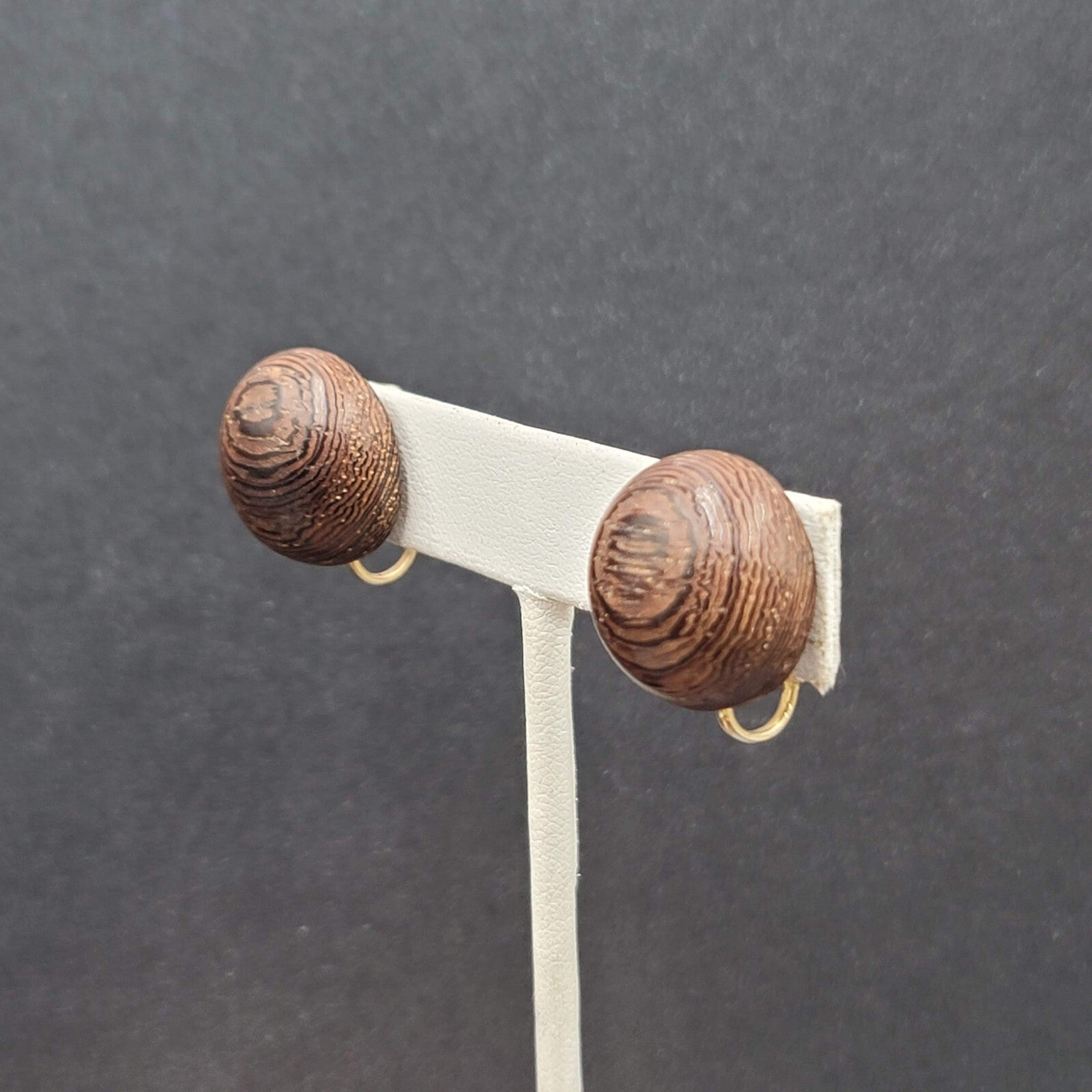 Vintage Clip on Earrings Solid Wood Dome Studs 3/4" MCM