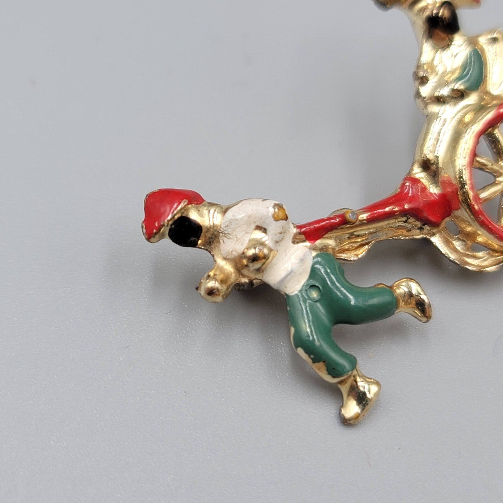 Vintage Brooch Asian Multicolor Enamel Gold Tone Rickshaw 1.5"