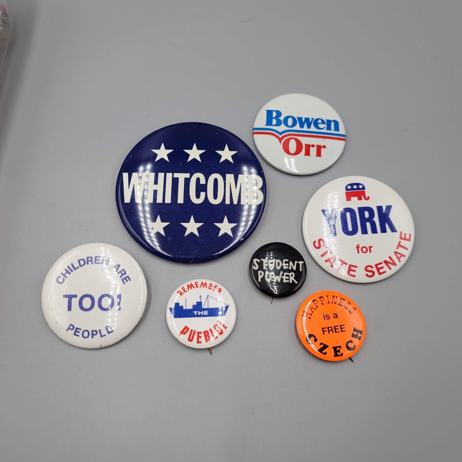 Vintage Lot of 7 Political Campaigning Buttons Bowen York Whitcomb