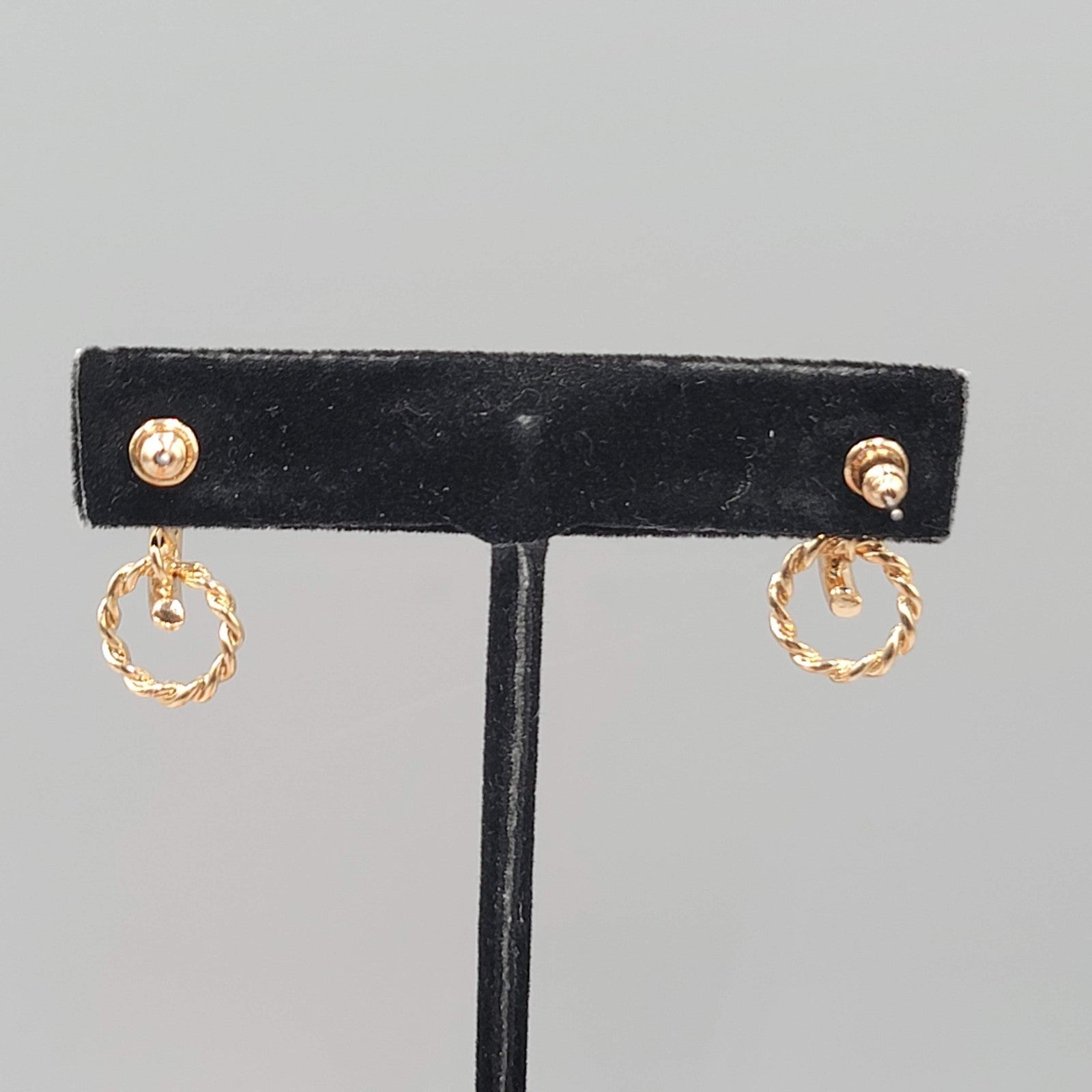 Double Small Hoops Pierced Earrings Gold tone Dangle 1"