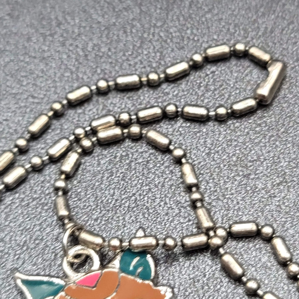 Marte and Joven Whimsical Enamel Cat Pendant Necklace Silver tone Ball Chain 26"