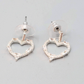 Heart Pierced Earrings Crystal Open Work Dangle Silver Plated 7/8"