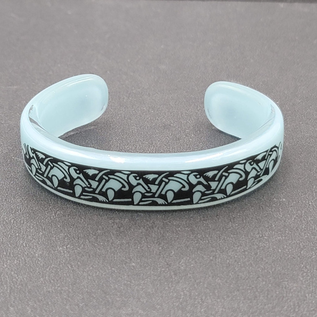Solid GLASS CUFF Bracelet Blue Black Sea Creature Design