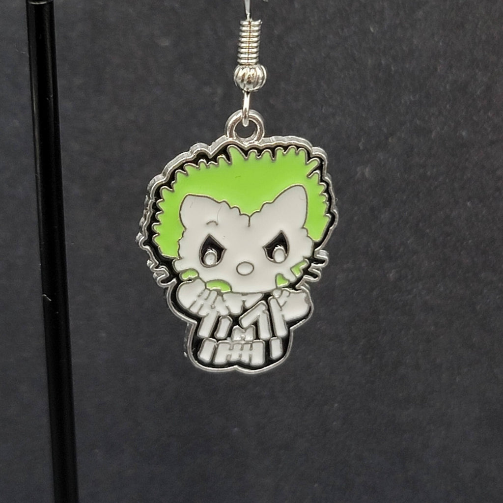 Beetlejuice Pierced Earrings Enamel Silver tone Horror Movie Dangle 1.25" FS