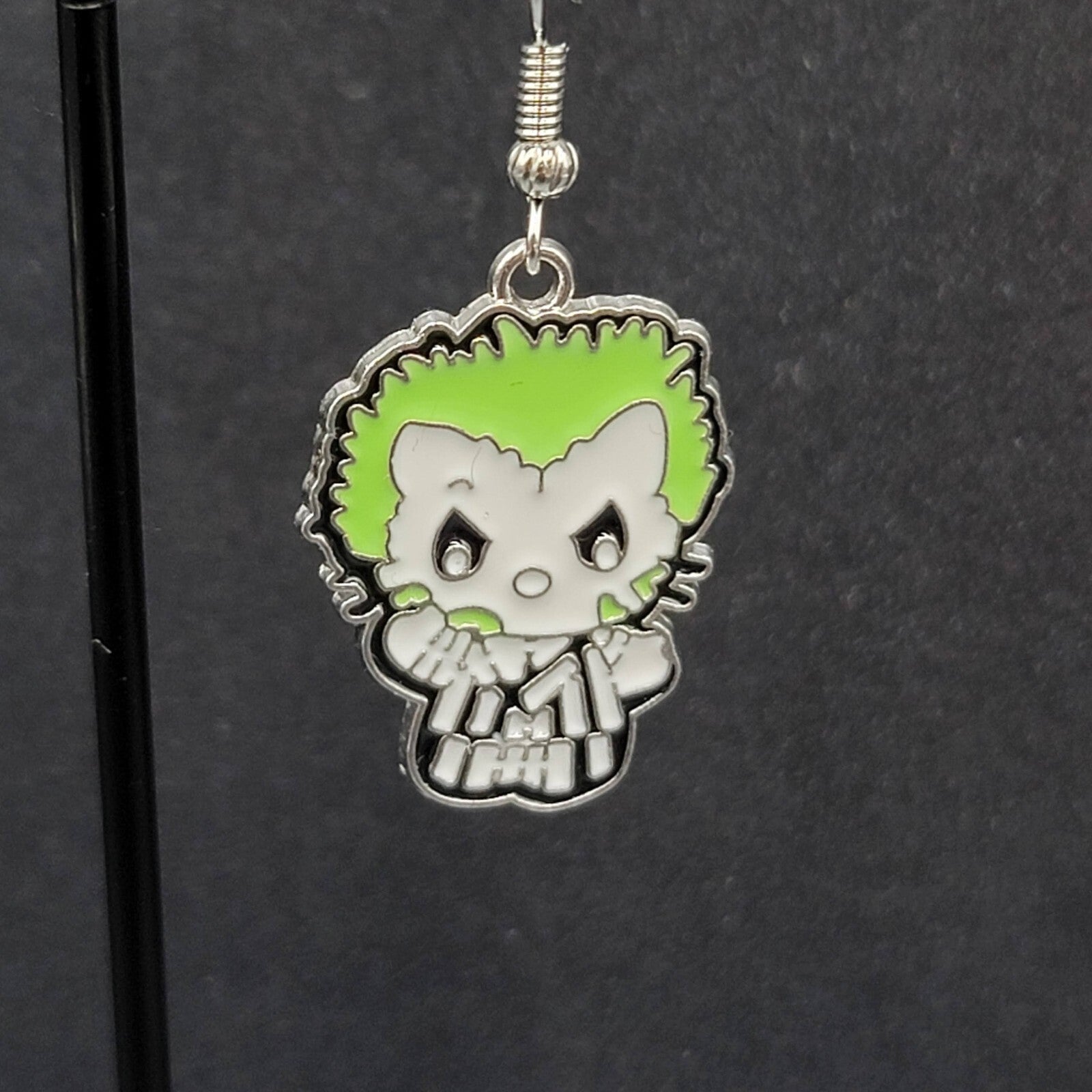 Beetlejuice Pierced Earrings Enamel Silver tone Horror Movie Dangle 1.25" FS