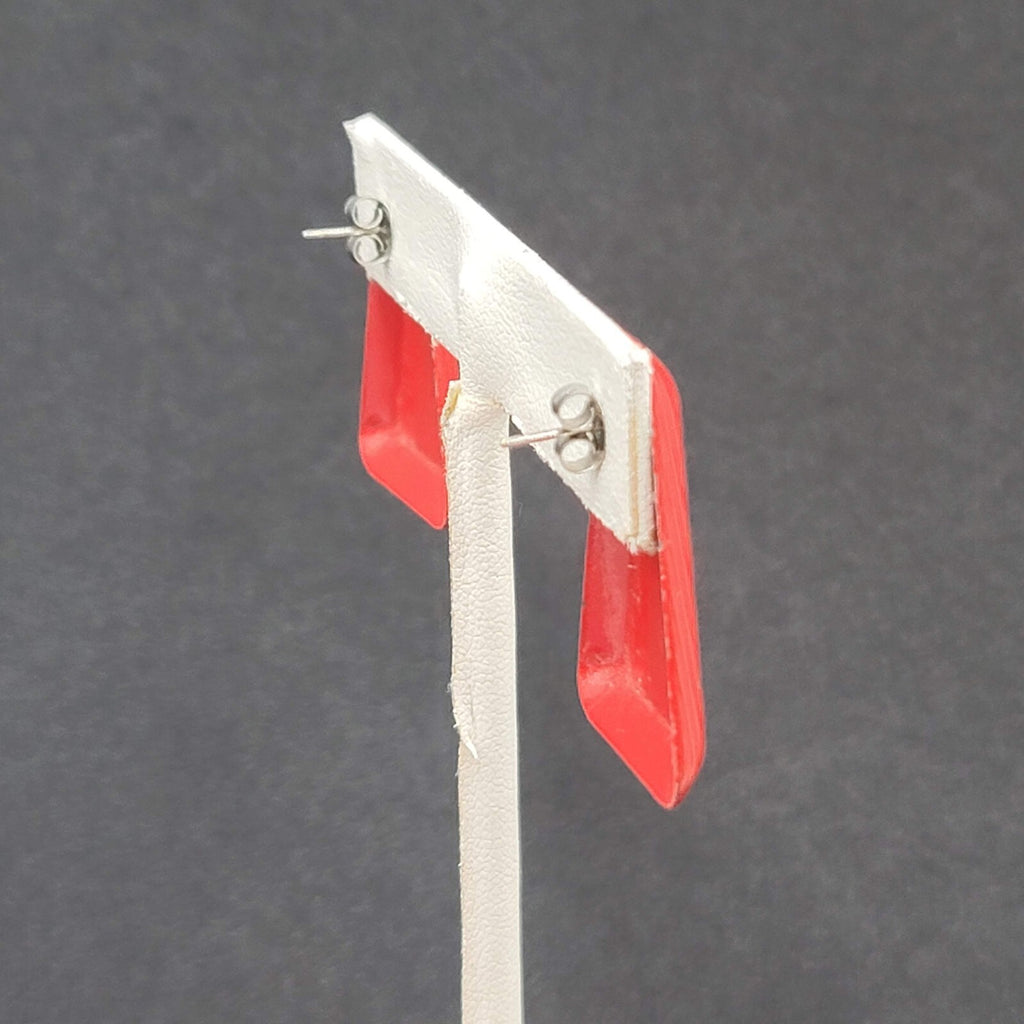 Vintage Pierced Earrings Red Enamel Drop 1.25"