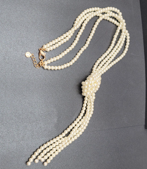 Charter Club Necklace White Faux Pearl Multi Strand Knot Long 28"-30" +6"