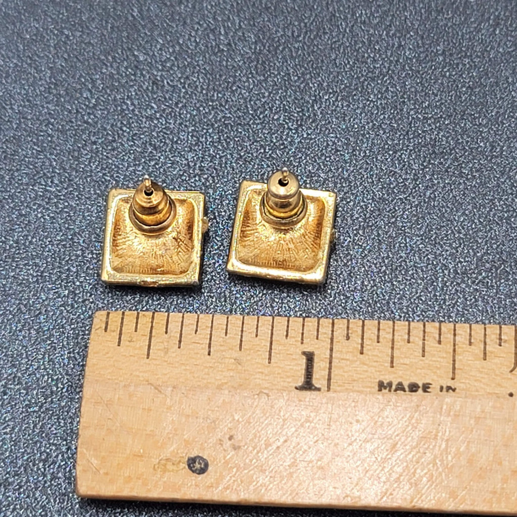 Lot of 3 Pierced Earrings Gold Plated Black Enamel Studs 1/2"
