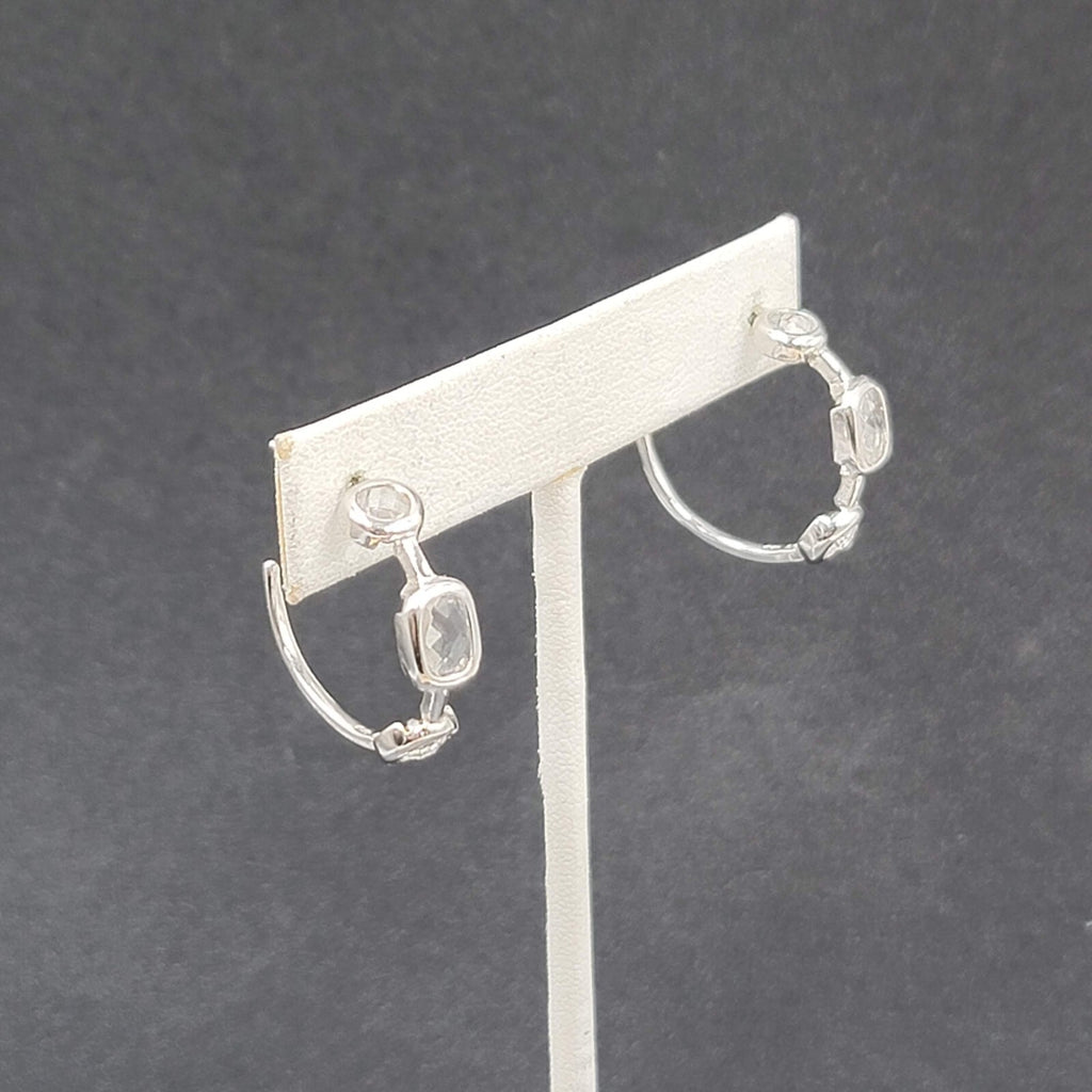 Pierced Earrings Silver Plated Crystal Hoops Dangle 1"