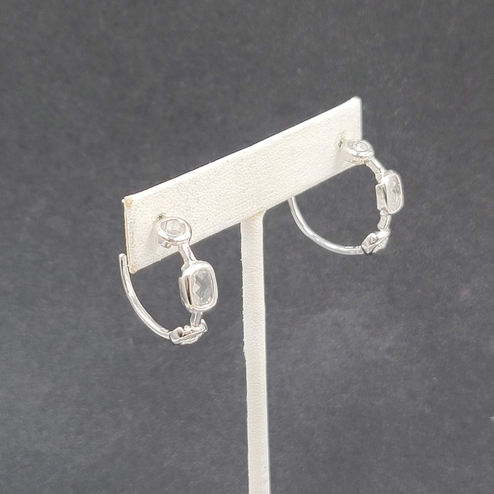 Pierced Earrings Silver Plated Crystal Hoops Dangle 1"