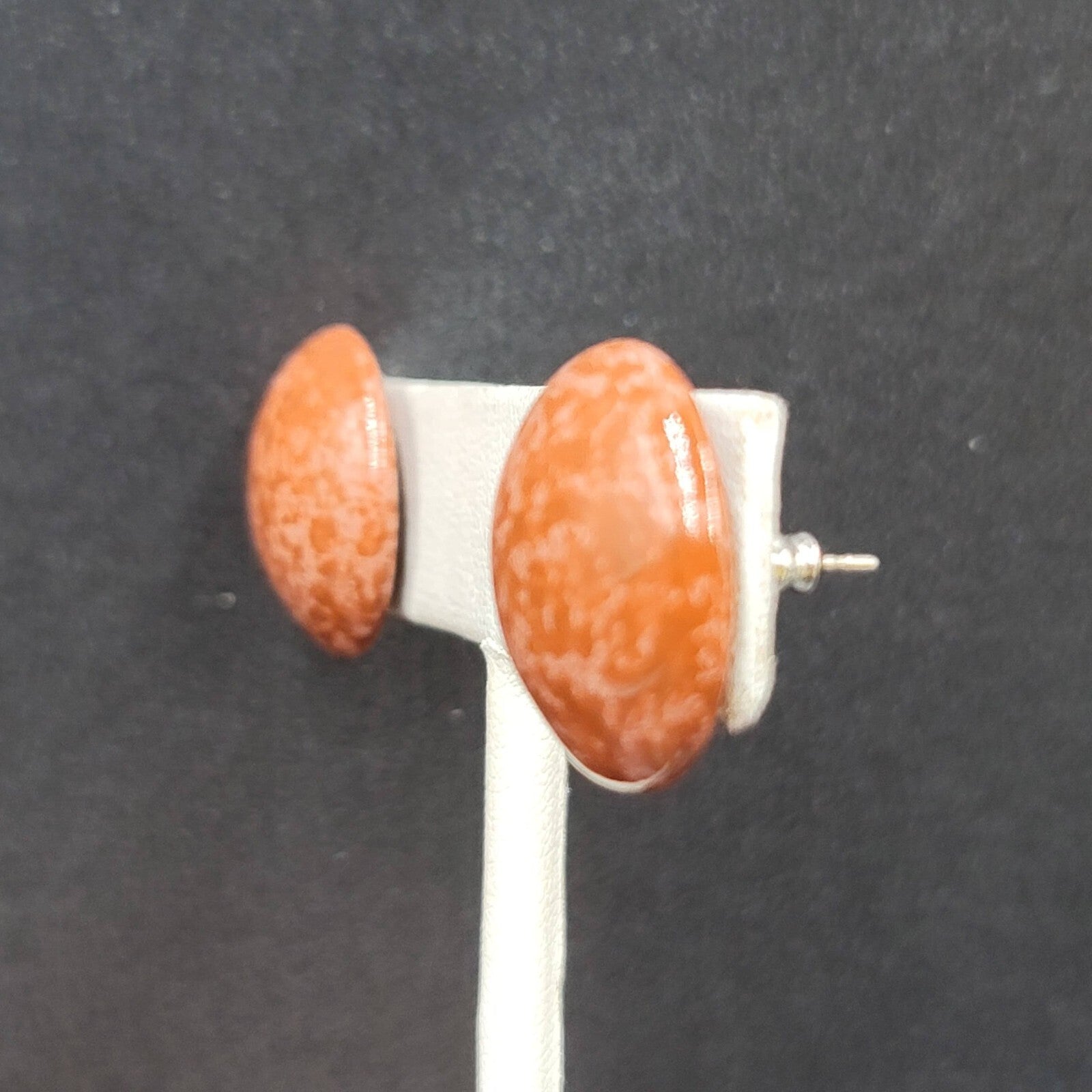 Vintage Pierced Earrings Bron Enamel Speckled Dome Studs 3/4"