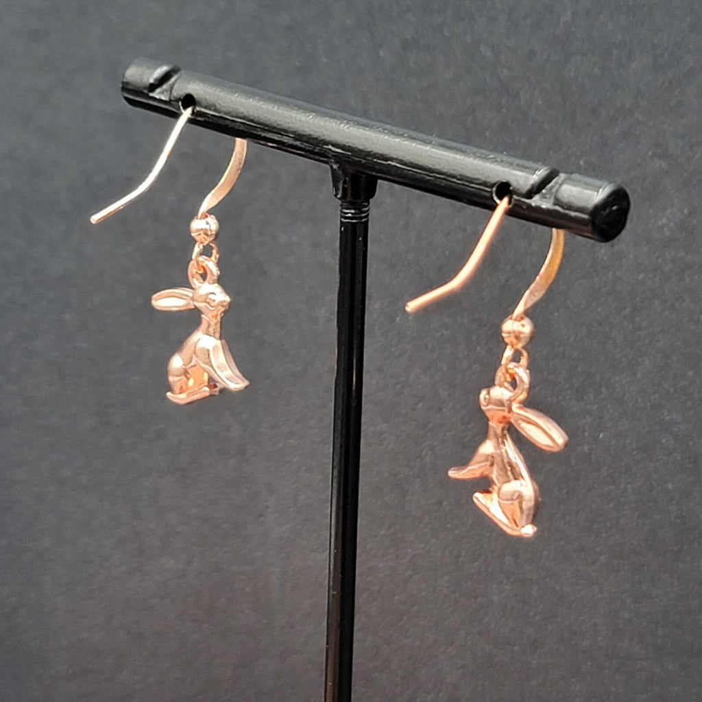 New Bunny Rabbit Pierced Earrings Rose Gold tone Dangle 5/8"