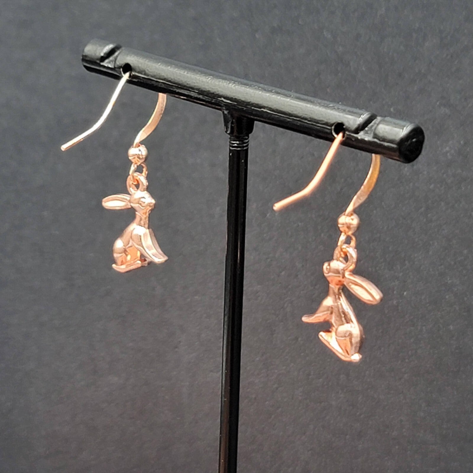 New Bunny Rabbit Pierced Earrings Rose Gold tone Dangle 5/8"